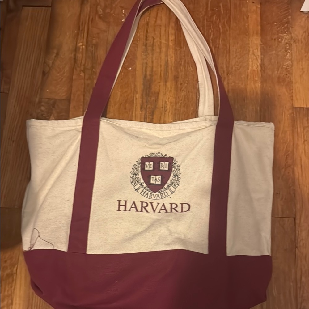 Harvard Cream and Red Canvas Tote Bag